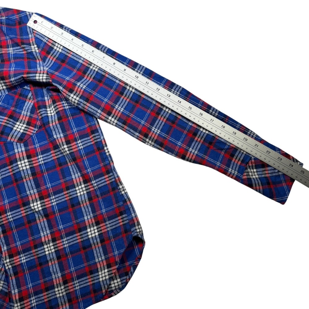 Stetson Men's Slim Large Plaid Flannel Pearl Snap Western Shirt Red/Blue - Picture 6 of 7